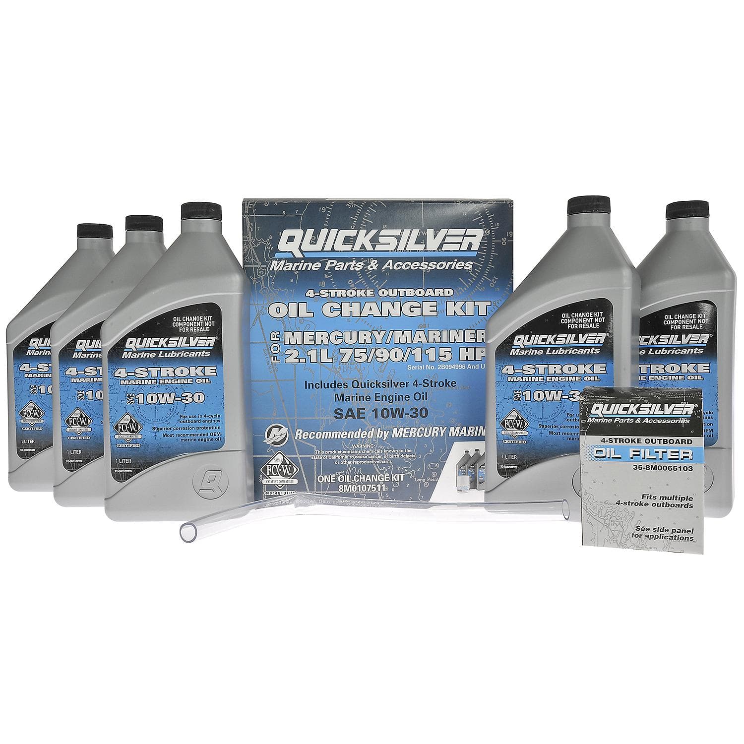 Mercury – 10W-30 FourStroke Oil Change Kit | Maintenance Series | Marine Engine Oil & Filter Set | 8M0107511 — product photograph