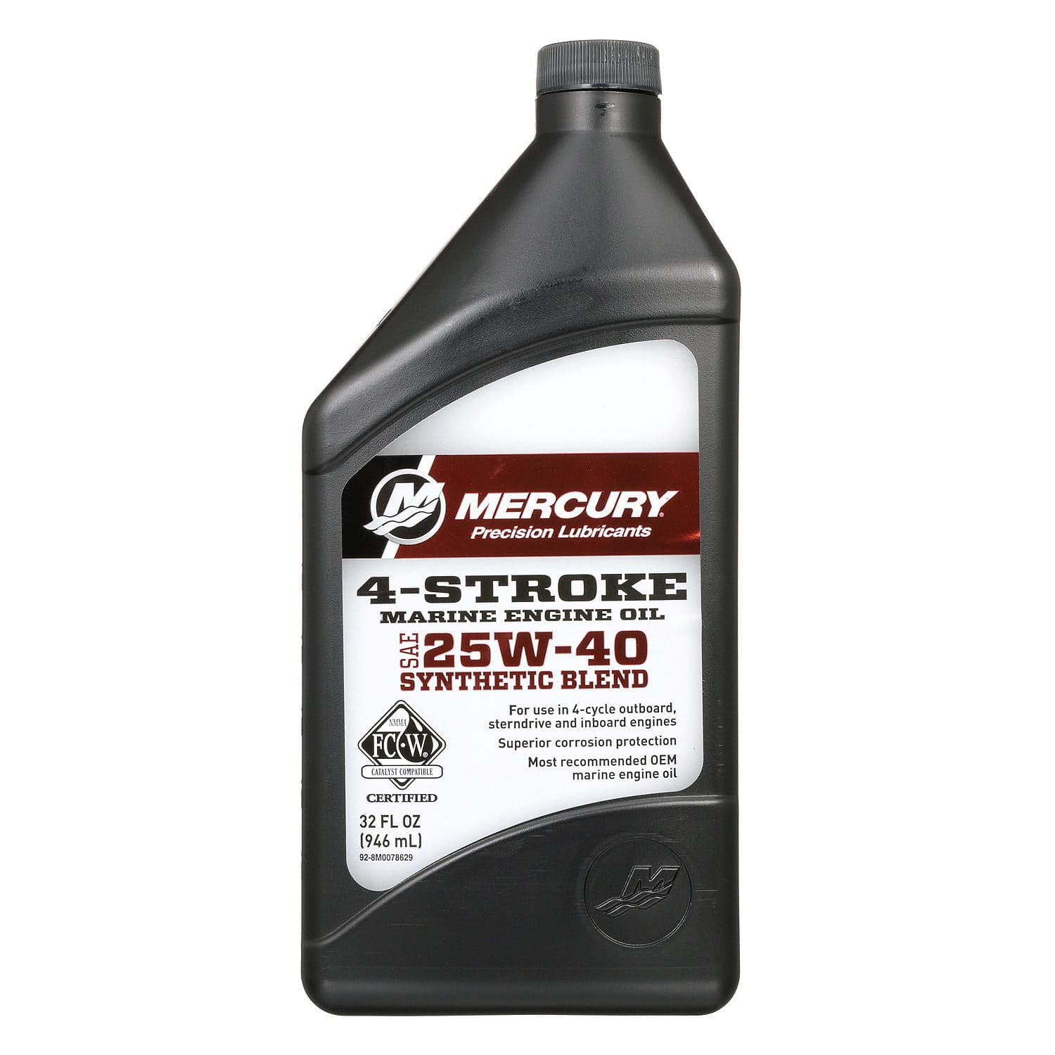 Mercury – Synthetic Blend 4-Stroke 25W-40 Marine Oil Quart | Engine Protection | 92-8M0078629 — product photograph